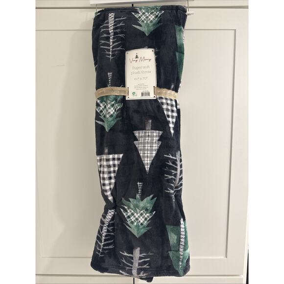 Black & White PLAID CHRISTMAS TREE 60x70” Oversized Plush Throw Blanket Forrest - Picture 4 of 6